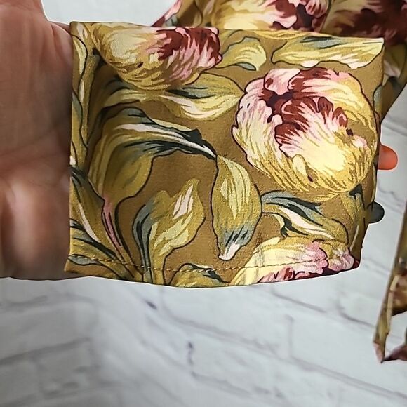 Philosophy Gold Floral Fringe Blouse S Boho Chiffon Long Sleeve Top Artsy Glam - Picture 8 of 14